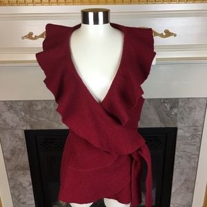A.GIANNETTI M Belted Ruffle Wrap Wool Sweater Vest